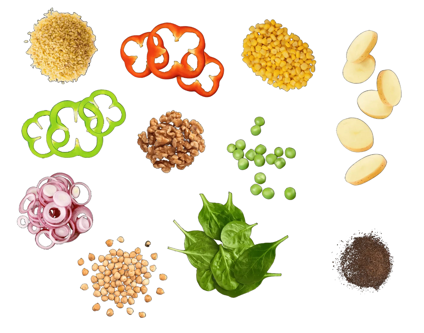 All the clean ingredients used in Originally Foods Veggie Kibbeh